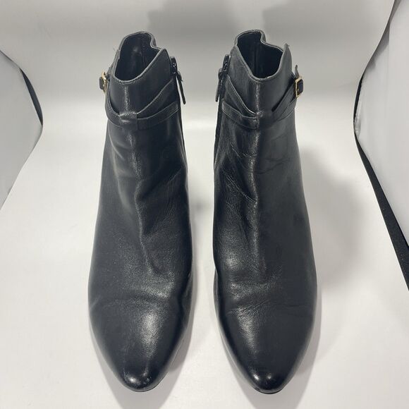 Cole Haan Elinor Side Zip Short Boot Black Leather Sz 9 Heel - Picture 2 of 10